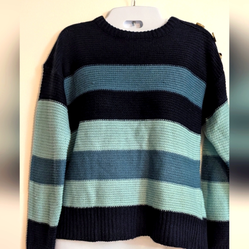Blue striped cropped sweater for women/teen girls